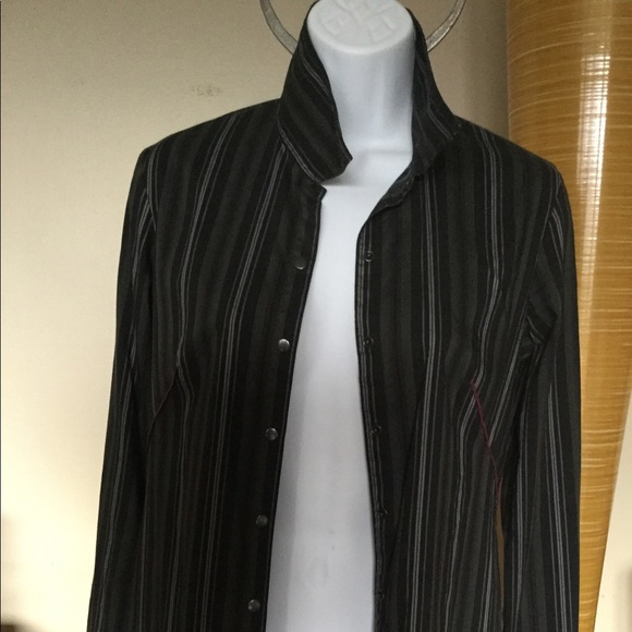 COP. COPINE PORTUGAL SHIRT DRESS COAT STRIPE BL GR - Picture 12 of 14